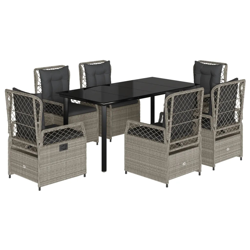 Set da Pranzo da Giardino 7 pz Cuscini Polyrattan Grigio Chiaro