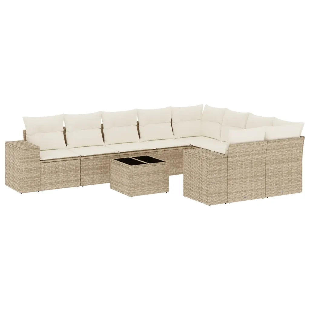 Set Divano da Giardino 10 pz con Cuscini Beige in Polyrattan 3223047
