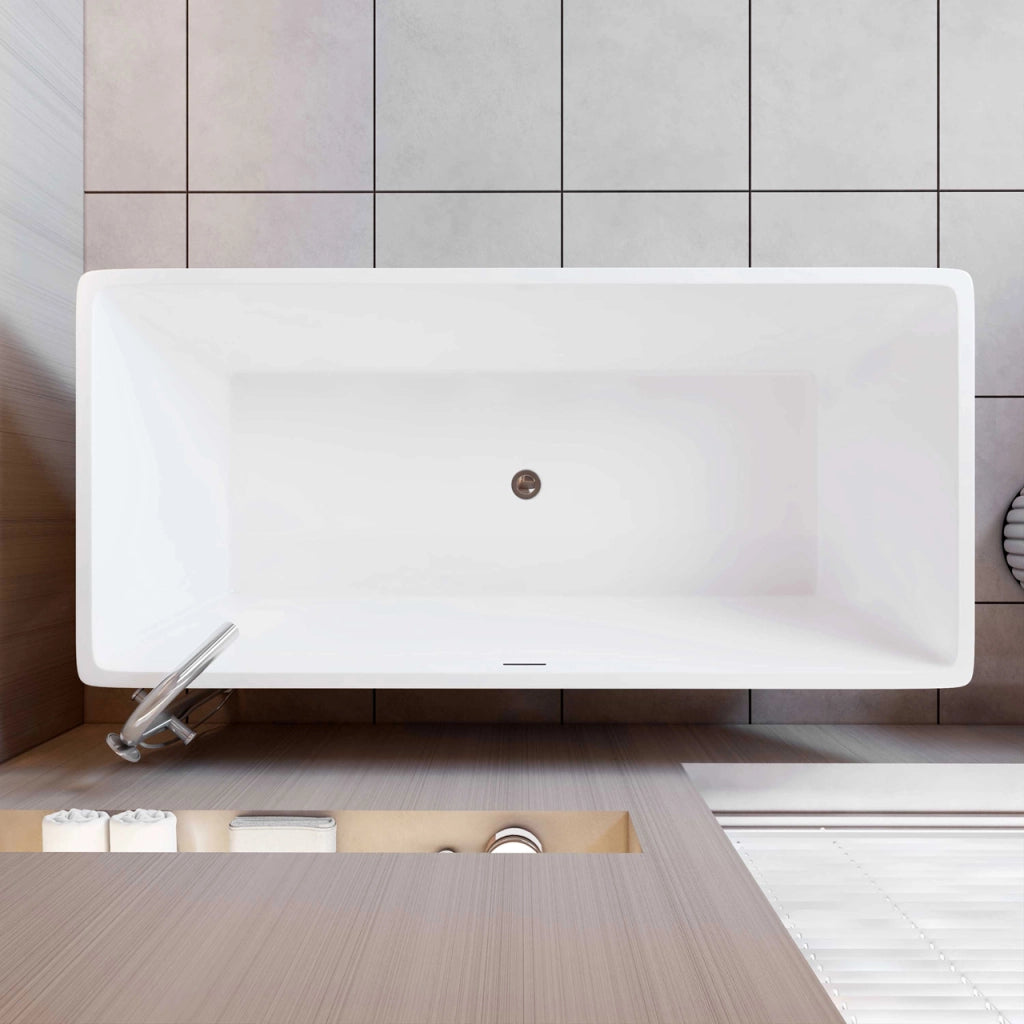 Vasca da Bagno a Isola Freestanding in Acrilico da 150x72x56 cm, Colore Bianco, Forma Rettangolare