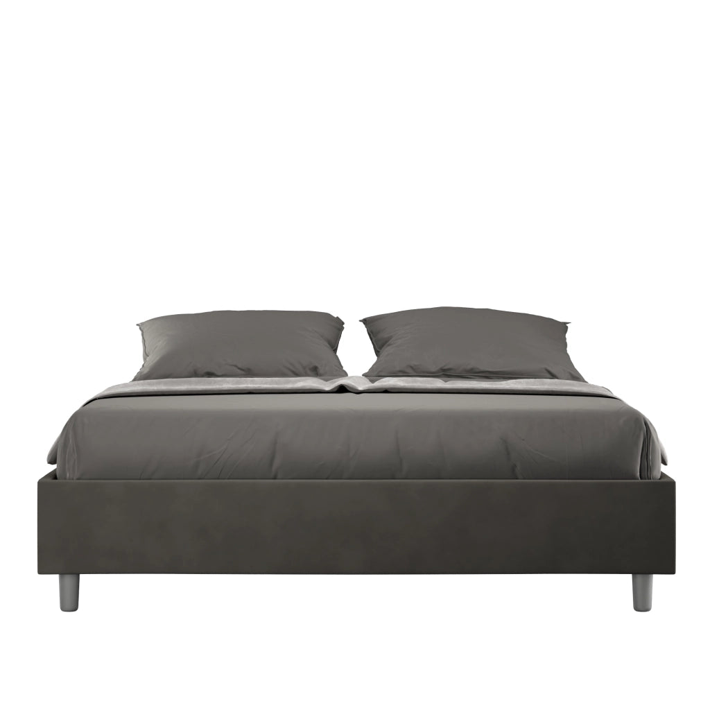 BS COM Letto matrimoniale francese contenitore imbottito 140x190 microfibra grigio