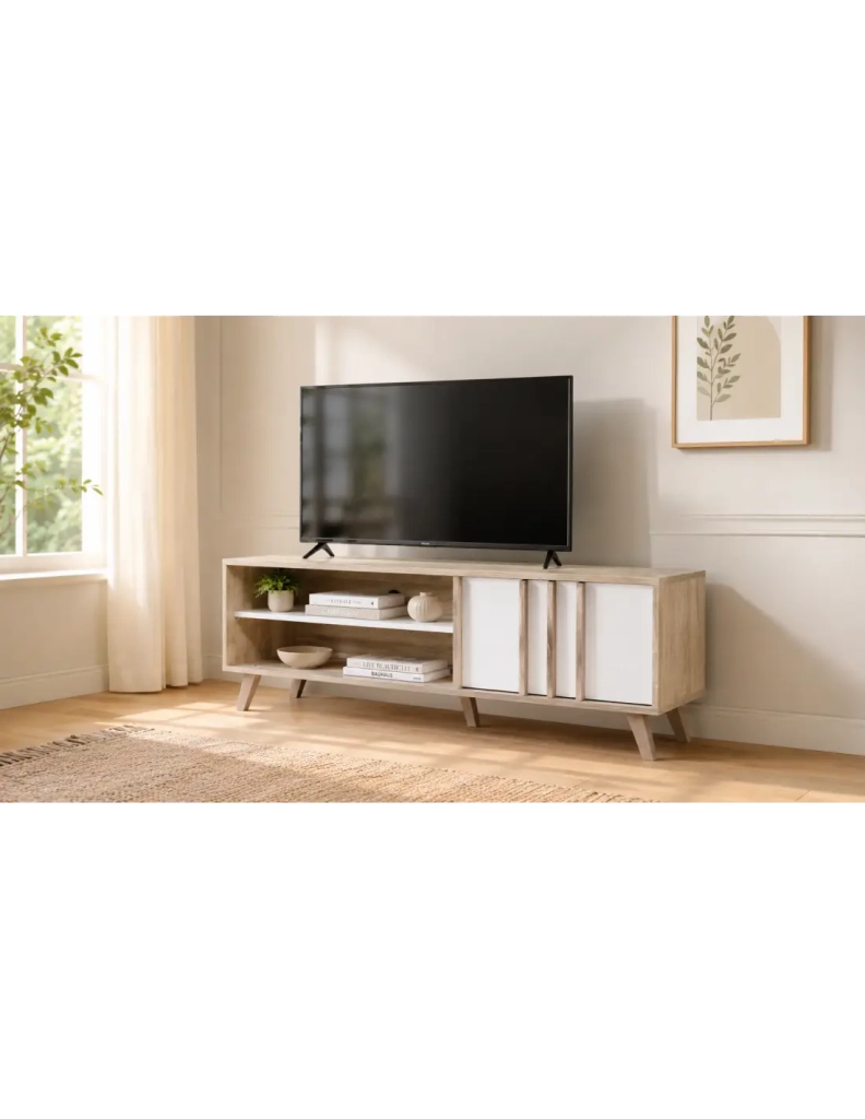 Mobile TV MALMO 150 cm colori rovere chiaro e bianco