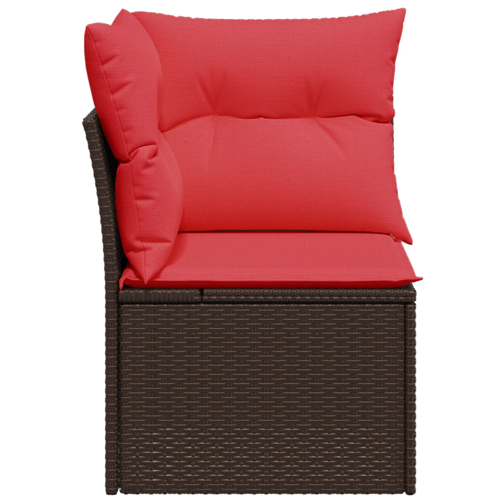 Divano da giardino angolare con cuscini marrone in polyrattan 366239
