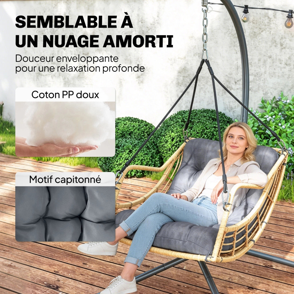 Poltrona sospesa con supporto in resina intrecciata ¨C Xylo ¨C grigio con cuscino e regolazione altezza