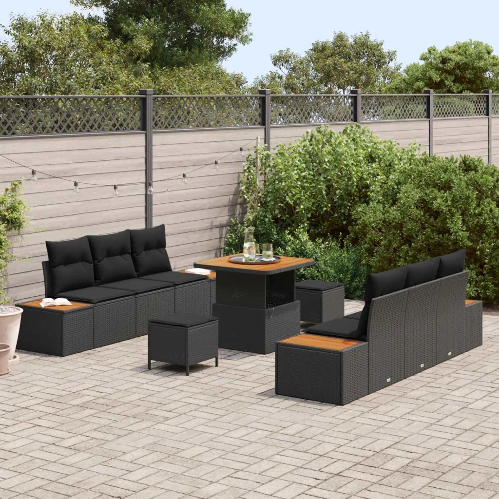 Set Divano da Giardino 9 pcs Nero polyrattan 3362864