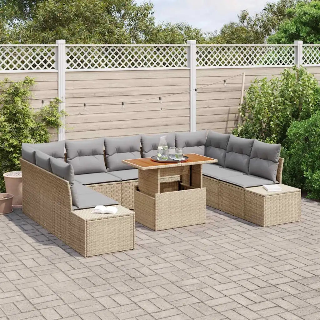 Set da Pranzo per Giardino con cuscino 10 pcs Beige e grigio 3350007