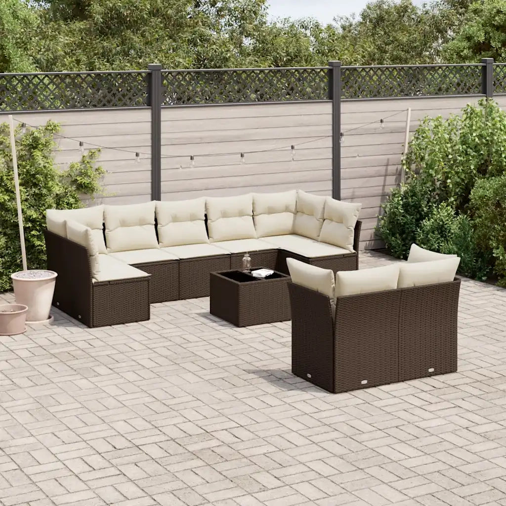 Set Divani da Giardino 10pz con Cuscini in Polyrattan Marrone 3250002