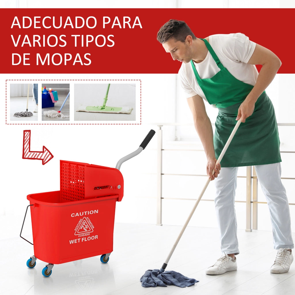 Secchio per lavare 20L con ruote e strizzatore ¨C Minimal ¨C 60x27x70,5 cm Rosso