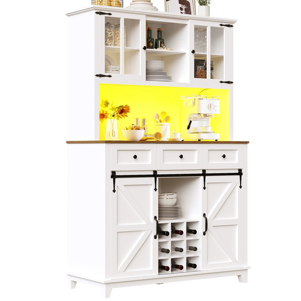 Credenza con Vetrina e LED ¨C MINIMAL ¨C Bianco, Ripiani Regolabili, 105x38x180