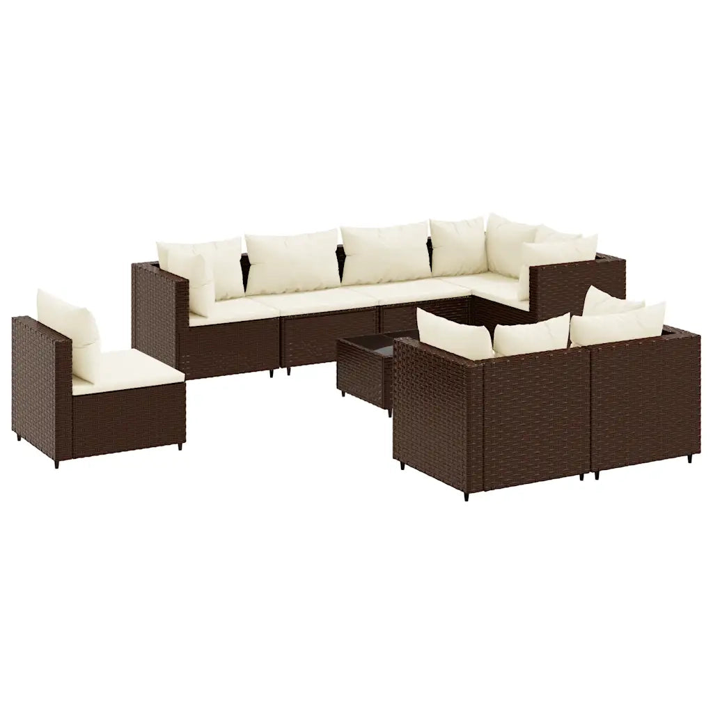 Set Divani da Giardino 9 pz con Cuscini in Polyrattan Marrone 3308201