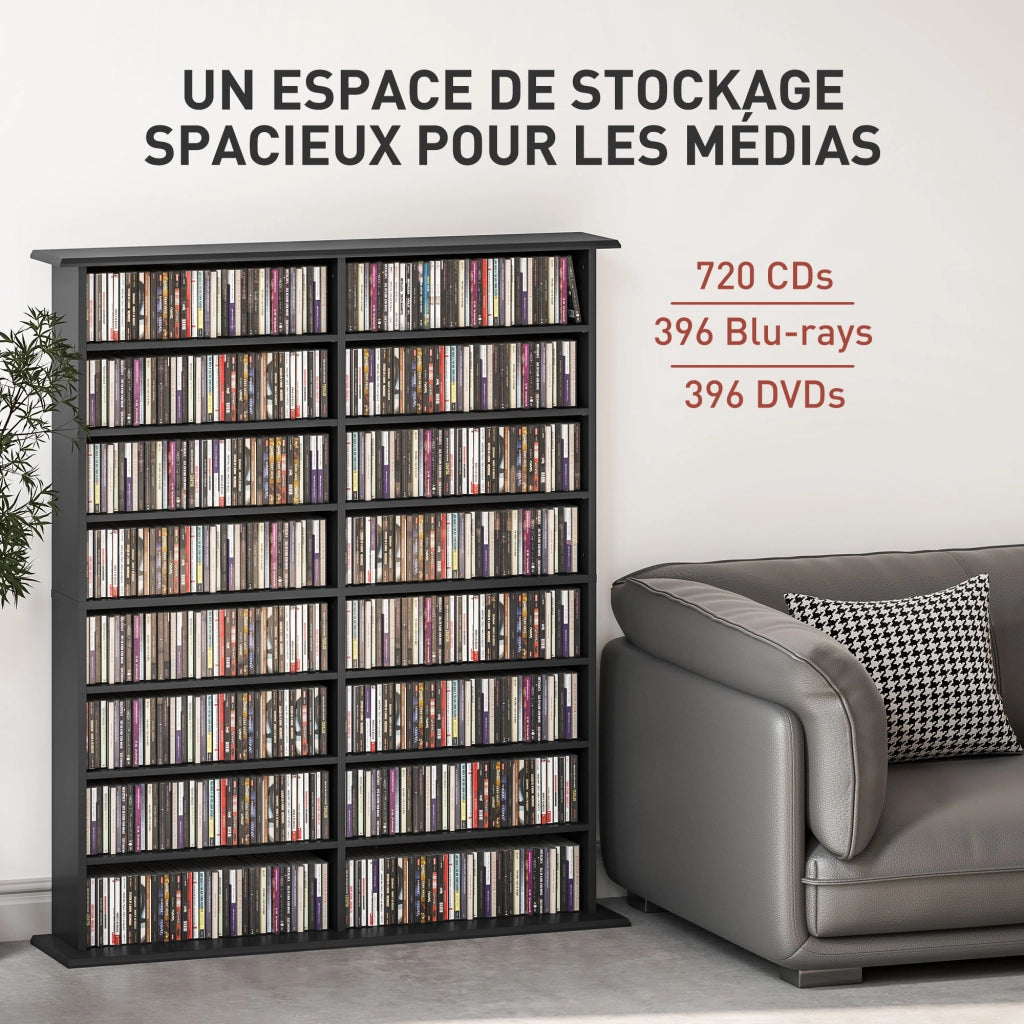 Libreria per CD e DVD ¨C Minimal ¨C 16 scomparti, 12 ripiani regolabili, nero