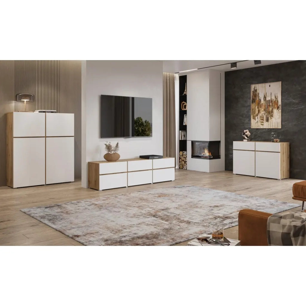 Buffet alto HAVANA – 120cm – 4 ante a battente – Rovere e bianco – Design minimalista e moderno