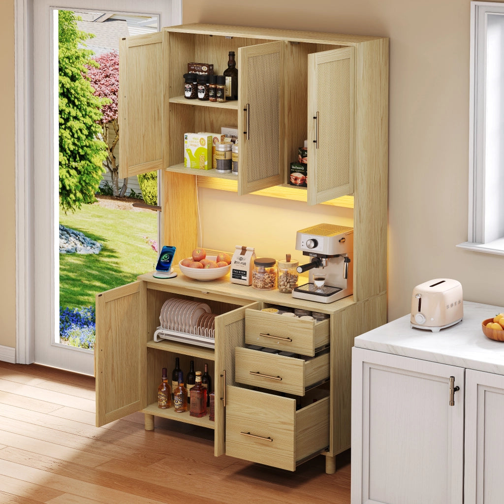 Credenza Buffet con LED, Cassetti e Ripiani ¨C MINIMAL ¨C Bianco/Oro, 183 cm