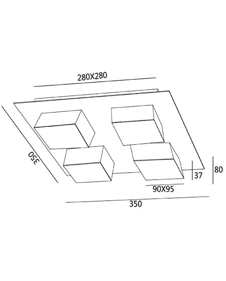 Lucas Plafoniera LED Quadrata 48W 4160lm 3000K Bianco - Struttura in Metallo e Metacrilato Dimmerabile a Taglio di Fase, Design Moderno IP20
