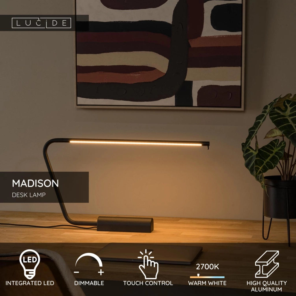 Lampada da scrivania LED curva nera MADISON Lucide