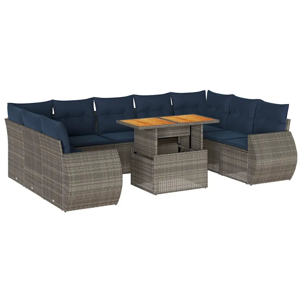 Set Divano da Giardino 10 pz con Cuscini Grigio in Polyrattan 3327309