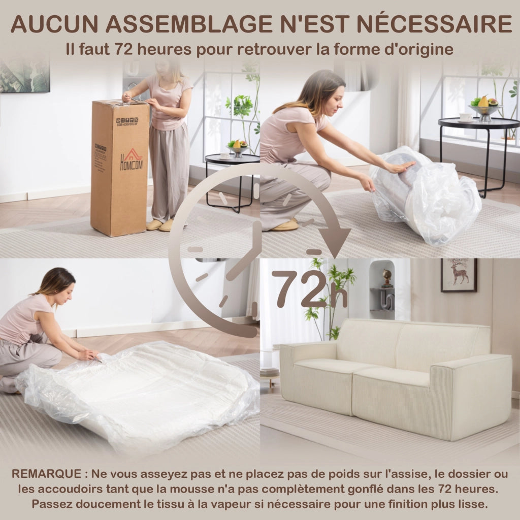 Divano 3 Posti in Velluto ¨C Zephmum ¨C Beige 230 cm