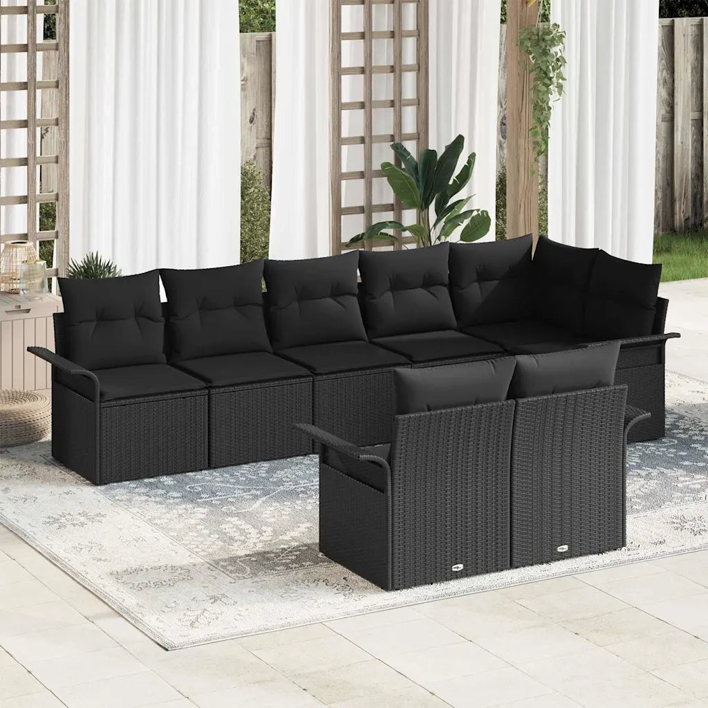 Set Divano da Giardino con archiviazione 8 pcs Nero polyrattan