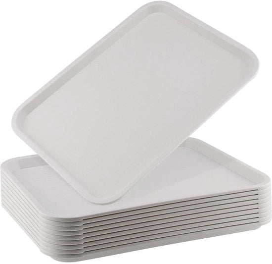 Piatto di servizio rettangolare in plastica - 41,5 x 30,5 cm - 10 pezzi - Piatto per cibo - Fast Food - Utilizzo sostenibile - Piatto per cibo in plastica
