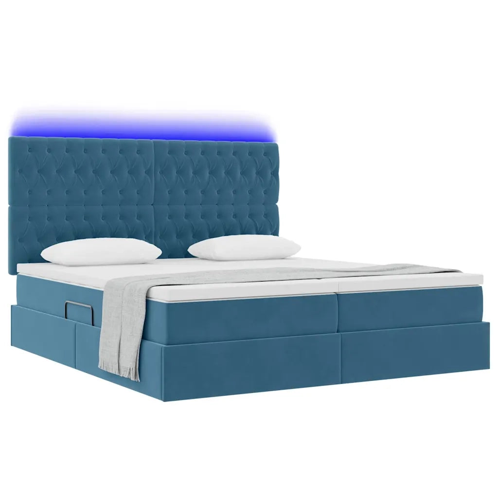 Letto con luci a strisce a LED Blu Scuro 200 x 200 cm Velluto