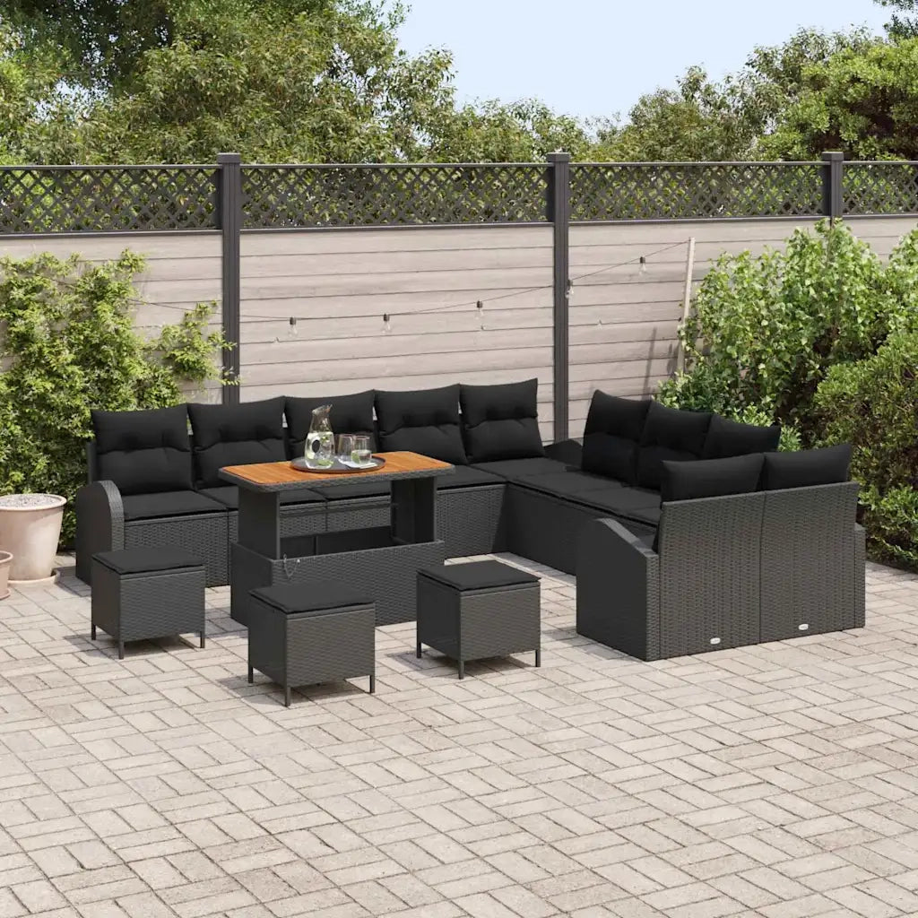 Set Divano da Giardino con cuscino 14 pcs Nero polyrattan 3362459