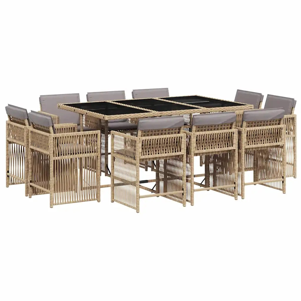 Set Pranzo da Giardino 11 pz con Cuscini Beige Misto Polyrattan