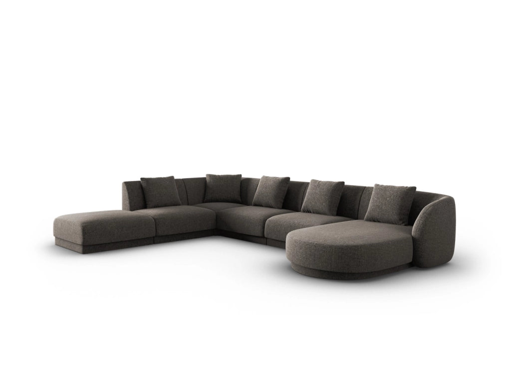 Cosmopolitan Design - Divano panoramico sinistro "Tulum" 6 posti in ciniglia grigio 
