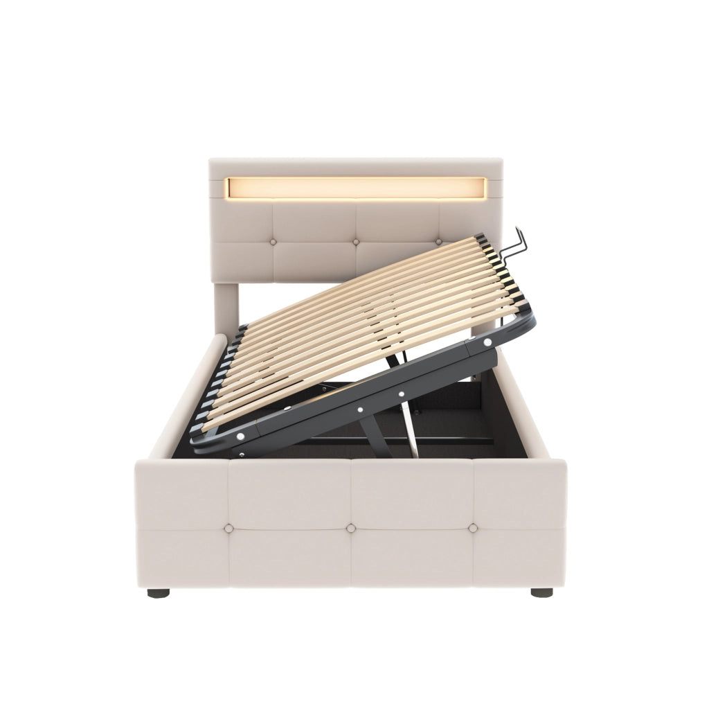 Letto imbottito 90x200 cm con LED e contenitore idraulico