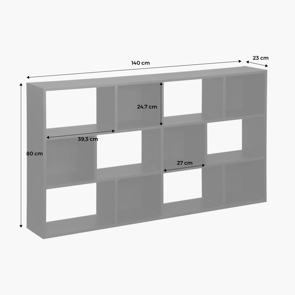 Libreria a 3 livelli con 12 scomparti, noce