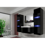 Set di mobili da bagno collezione RAVEN, colore nero opaco e lucido, con specchio.