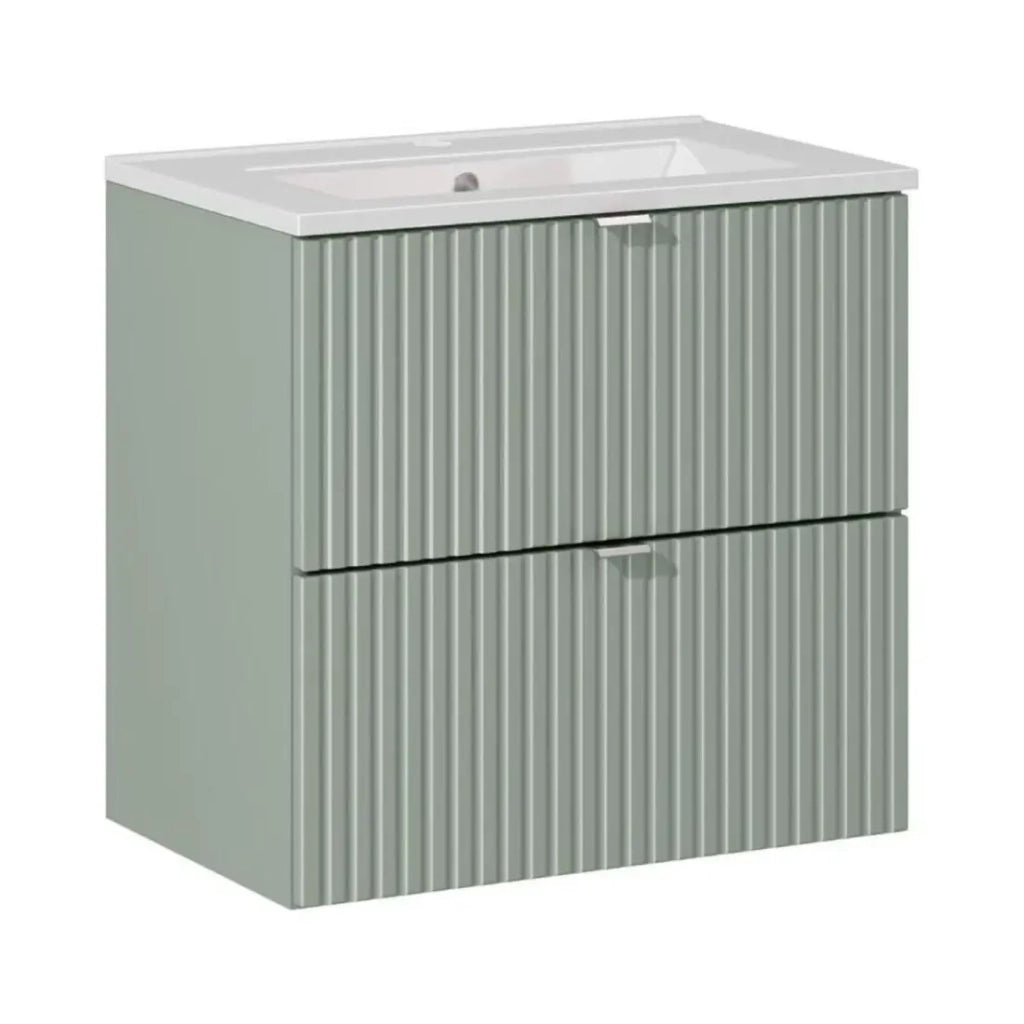 Set da bagno ELVINA 60cm: mobile sottolavabo con cassetti verde salvia grigio + lavabo incassato bianco