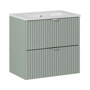 Set da bagno ELVINA 60cm: mobile sottolavabo con cassetti verde salvia grigio + lavabo incassato bianco