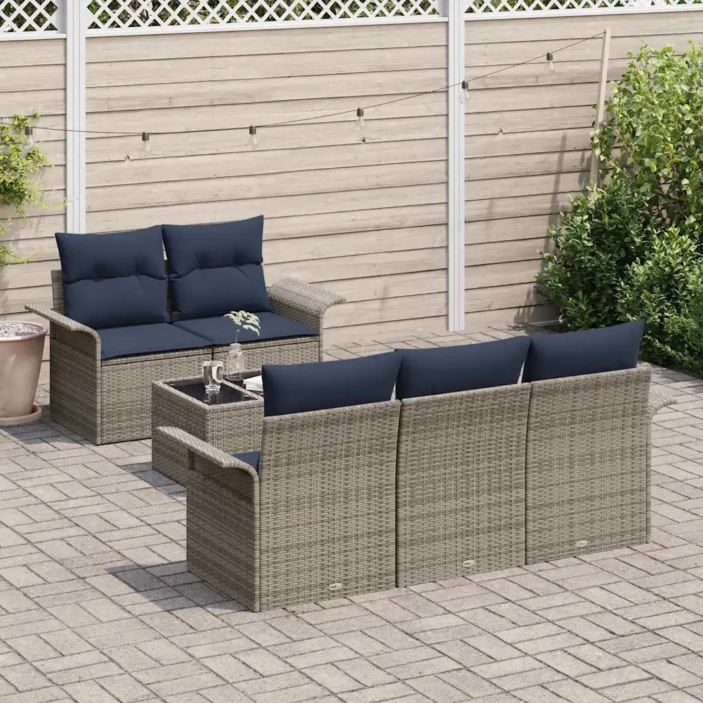 Set Divano da Giardino 6 pcs Grigio e Blu Navy polyrattan 3353914