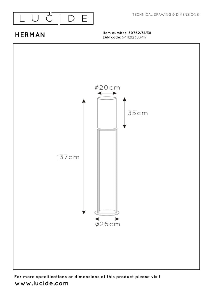 Lampada da terra HERMAN japandi beige nera E27 Lucide
