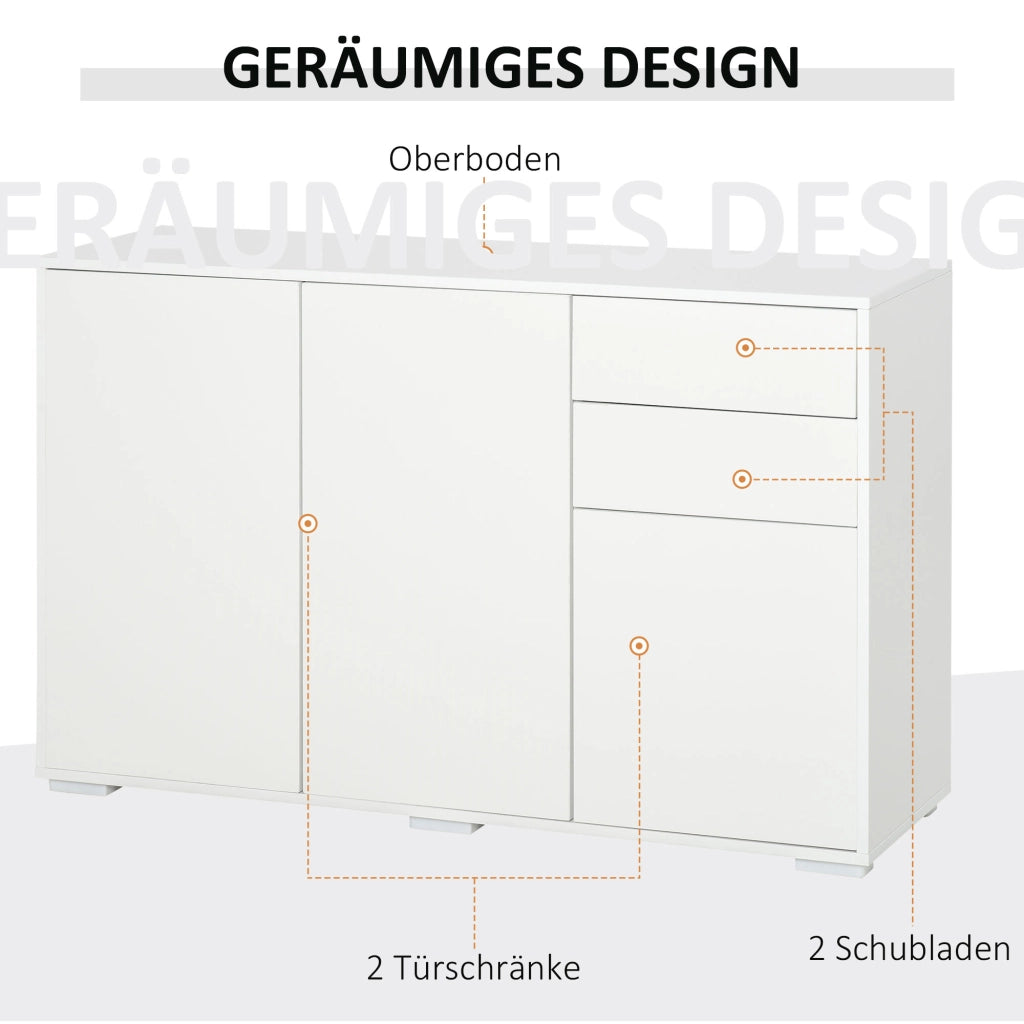 Credenza con 2 cassetti, Push-Click ¨C Minimal ¨C Bianco, 117x36x74