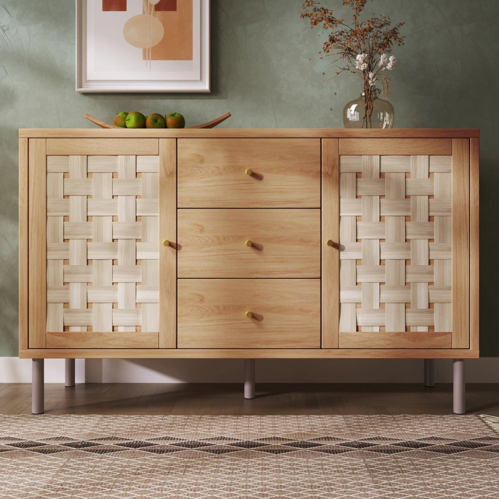 COMODA 120x40x75 cm Eiche con 2 ante e 3 cassetti, piedi in metallo