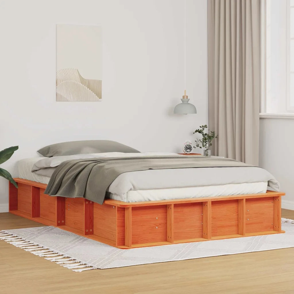 Letto matrimoniale | Letto per adulti | Struttura del letto Marrone cerato 120 x 200 cm Pino massello