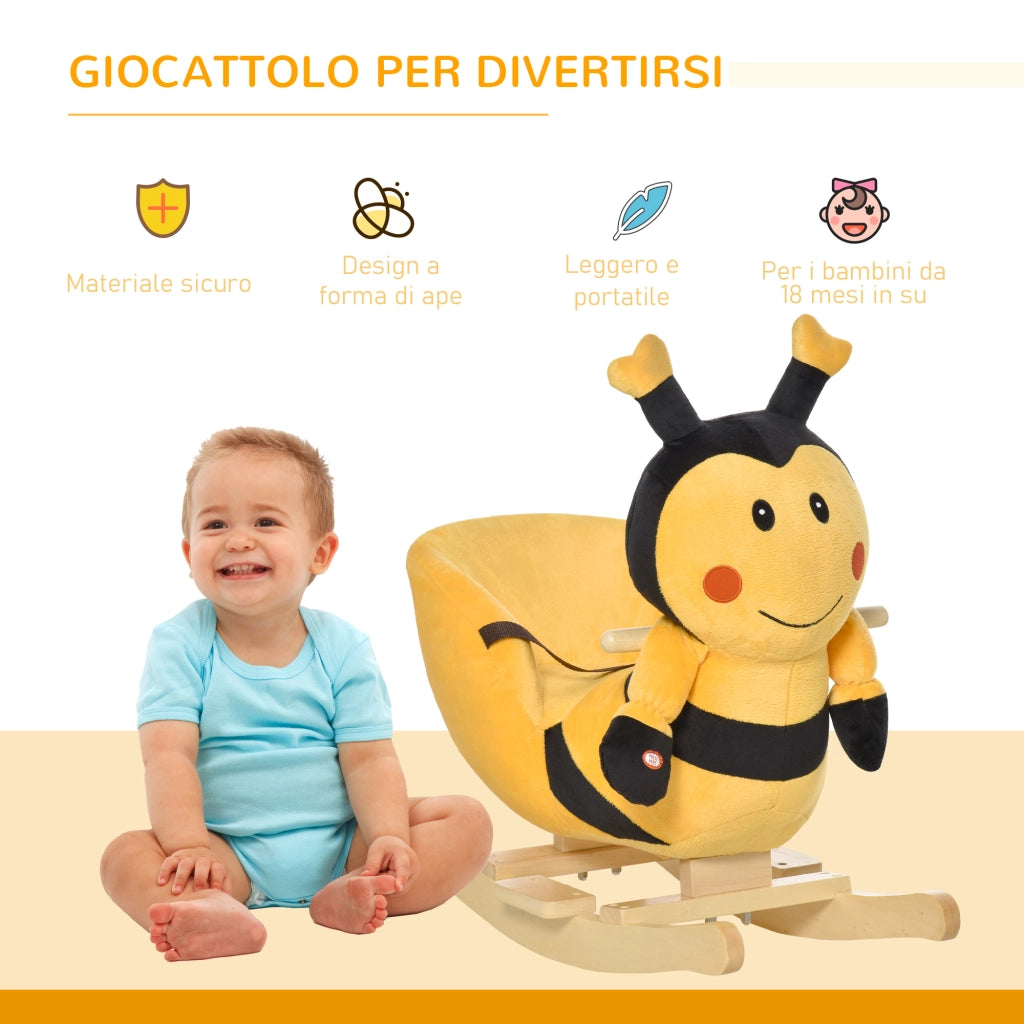 Dondolo Ape Legno per Bambini ¨C Minimal ¨C Giallo e Nero 60x33x45 cm