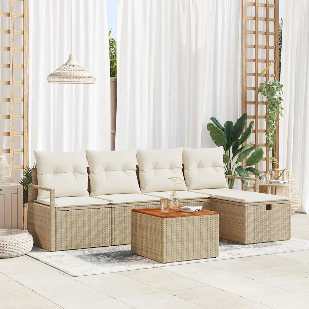 Set Divano da Giardino con cuscino 6 pcs Beige polyrattan