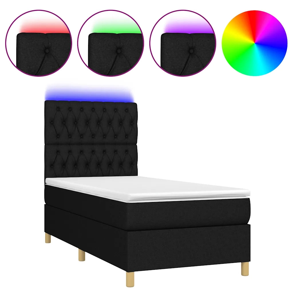 Letto a Molle con Materasso e LED-Struttura Letto con Materasso Nero 80x200 cm in Tessuto 280052