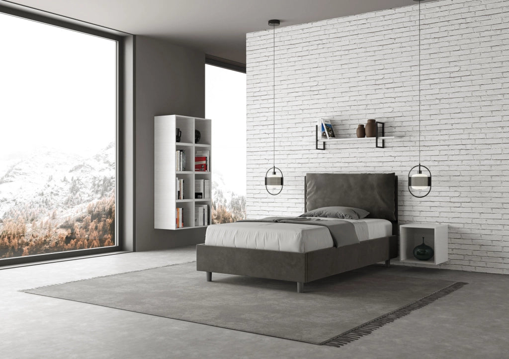 BS COM Letto una piazza e mezza contenitore imbottito 130x200 microfibra grigio Large
