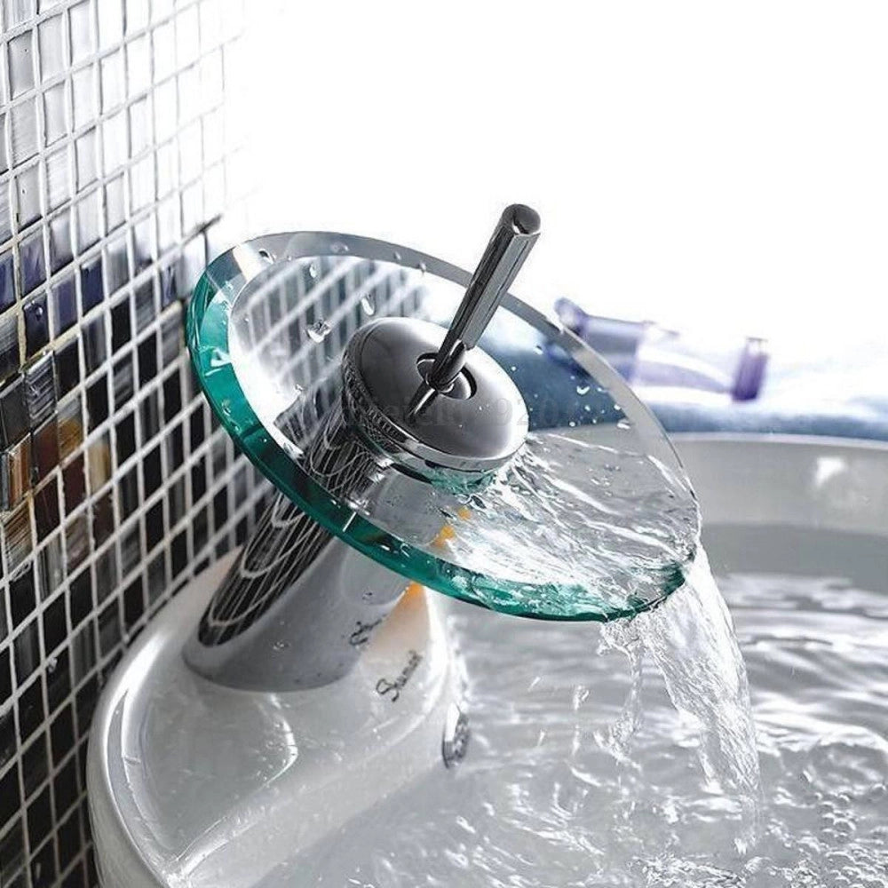 Trade Shop - Miscelatore Rubinetto Monocomando Cromato E In Vetro A Cascata -