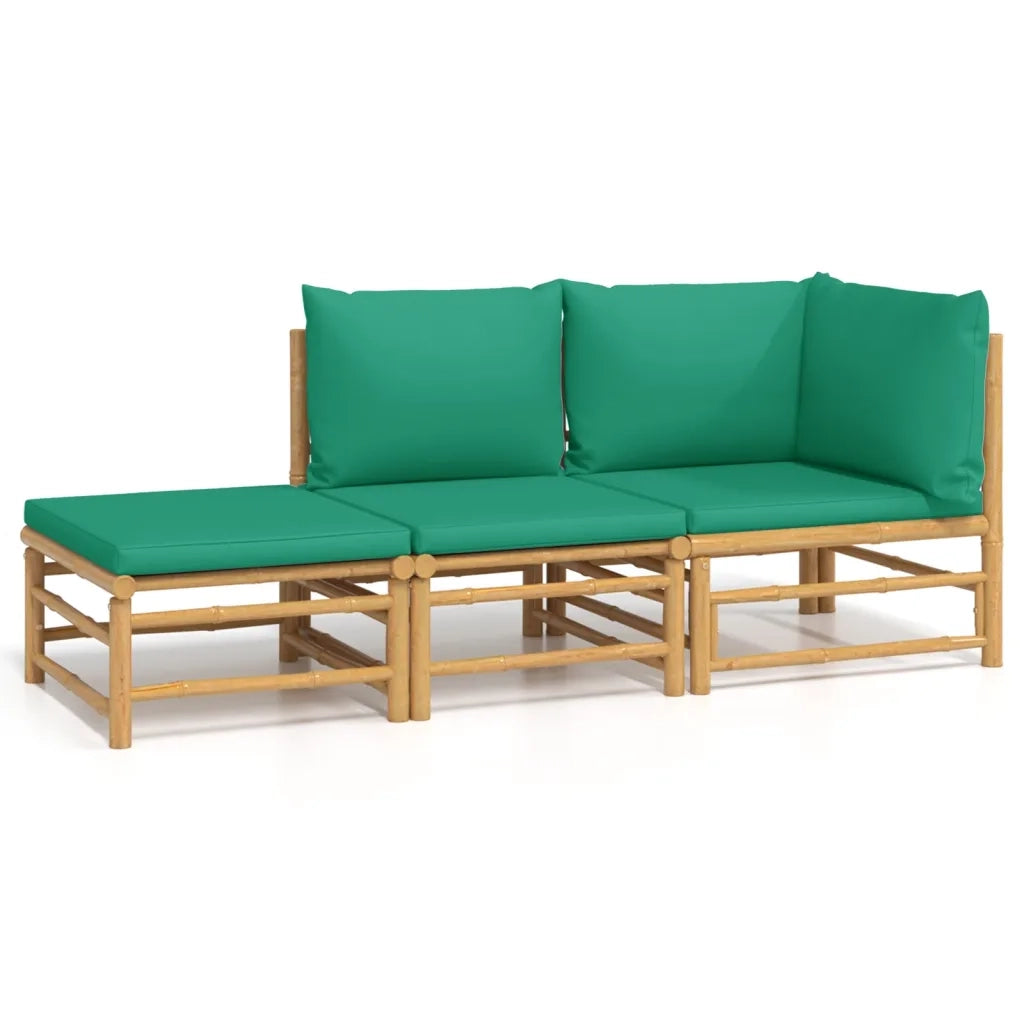 Set Salotto da Giardino 3pz | Set di Mobili da Esterno con Cuscini Verdi Bamb¨´