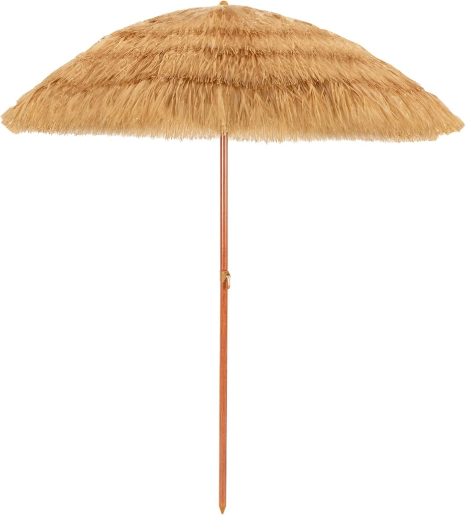 Ombrellone di Paglia 200 cm (Diametro Interno 175 cm), Ombrellone da Spiaggia Pieghevole, Parasole Hawaiano con Inclinabile in Metallo, Spiaggia e Balcone (Naturale)