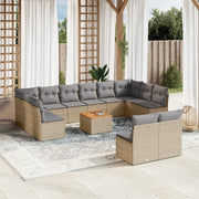 Set Divano da Giardino 13 pz con Cuscini Beige in Polyrattan