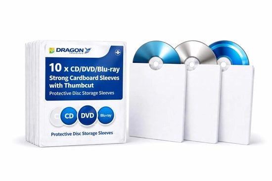 Set di copertine per CD/DVD in cartone - 10 pezzi - Protezione contro polvere/rovinio/sole - Qualità elevata - 130mm x 130mm - Copertina per CD