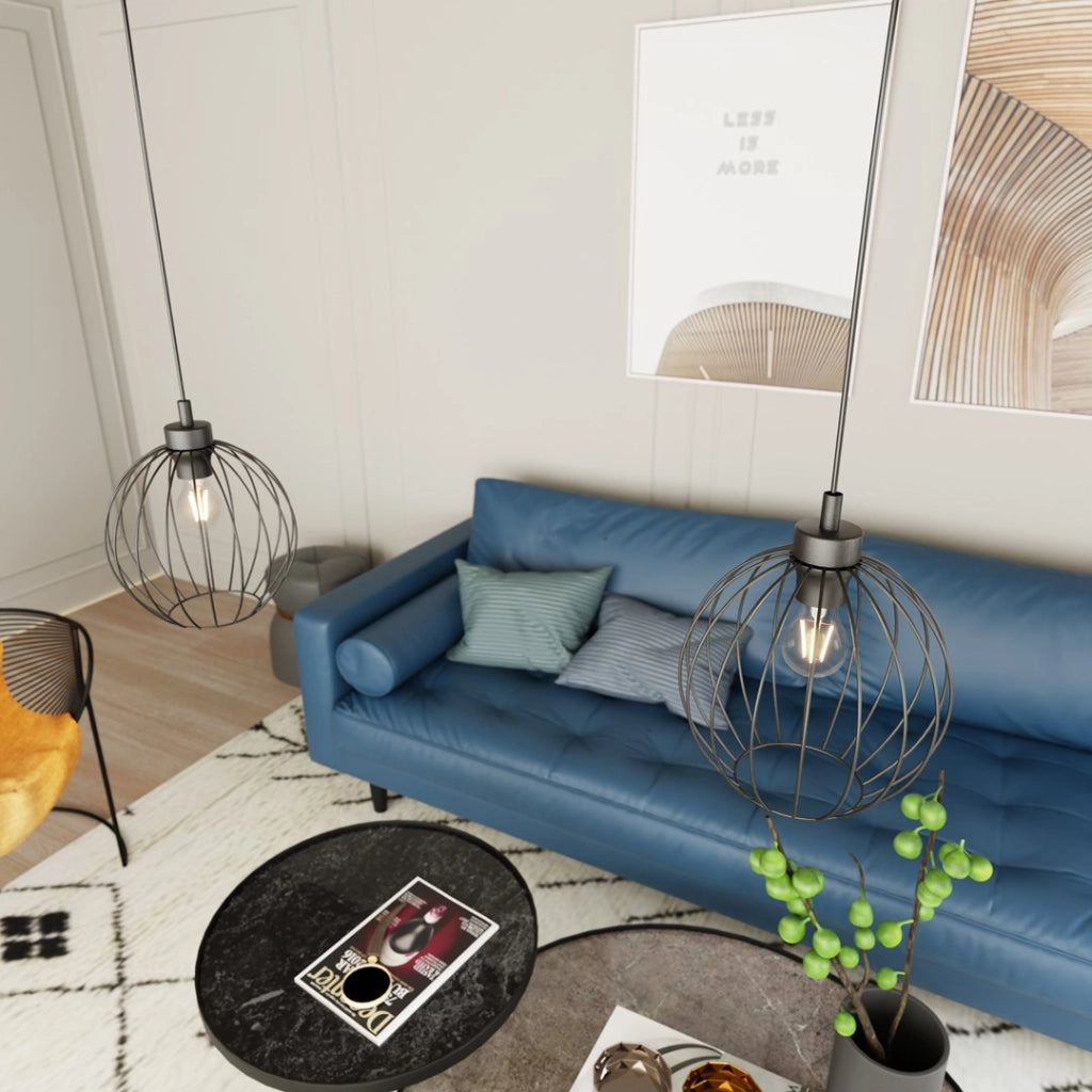 Lampada sospensione loft nera sfera regolabile E27 Emibig