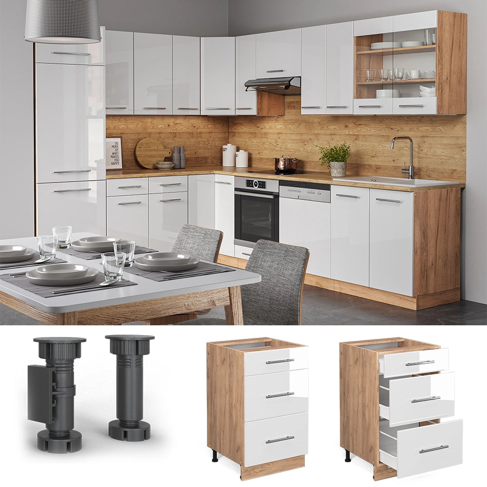 Mobiletto base per cucina Fame-Line Bianco lucido/Rovere dorato 50 cm, PL Marmo Vicco