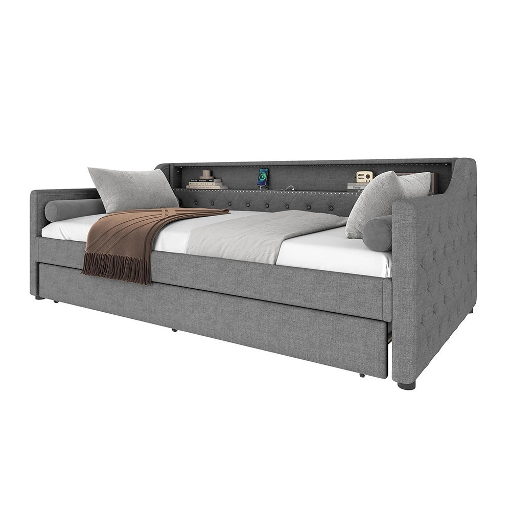 Divano letto daybed - Xylo - 90x200 cm LED USB grigio