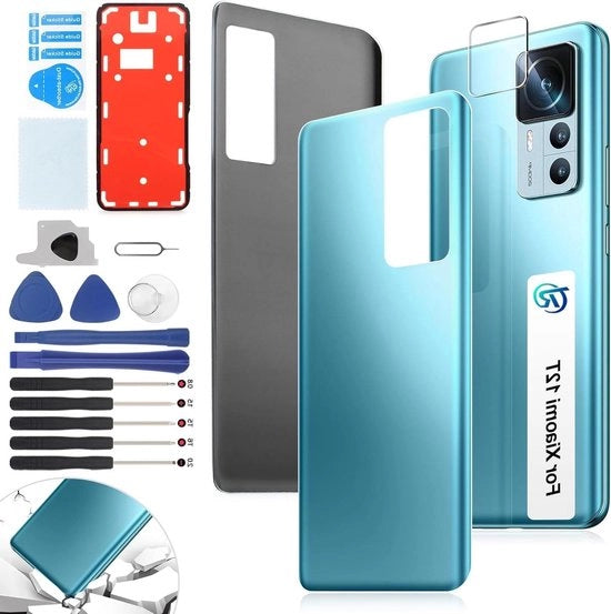 Cassetta di caricabatterie retro per retro di accendino blu - compatibile con Xiaomi 12T / 12T Pro - con set di attrezzi.