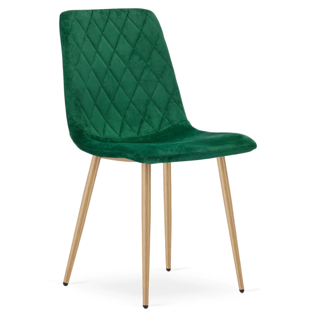 Sedia Turin in velluto verde scuro con gambe effetto legno